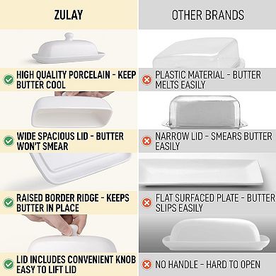 Zulay Porcelain White Butter Dish With Lid For Countertop