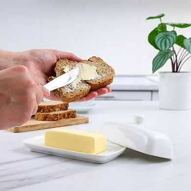 Zulay Porcelain White Butter Dish With Lid For Countertop
