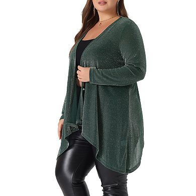 Women Plus Size Sparkly Cardigan Open Front Metallic Shrug Shiny Sequin Cardigan