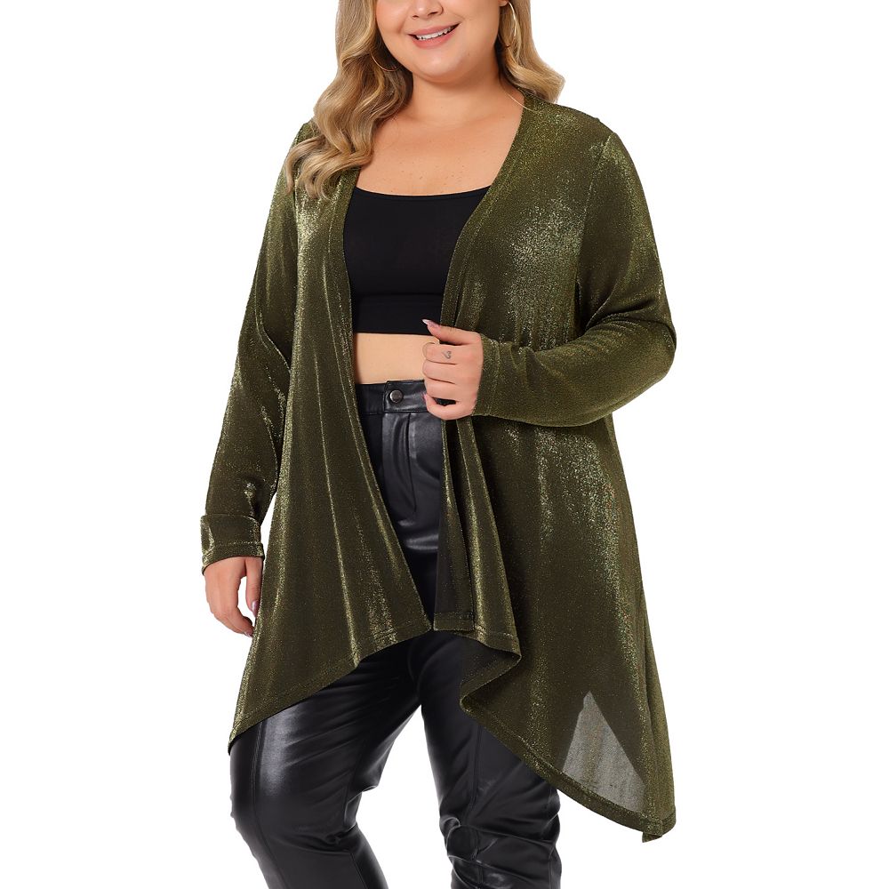 トップス Shimmering Knit Cardigan 26SS Women Plus Size Sparkly Cardigan Open Front Metallic Shrug Shiny