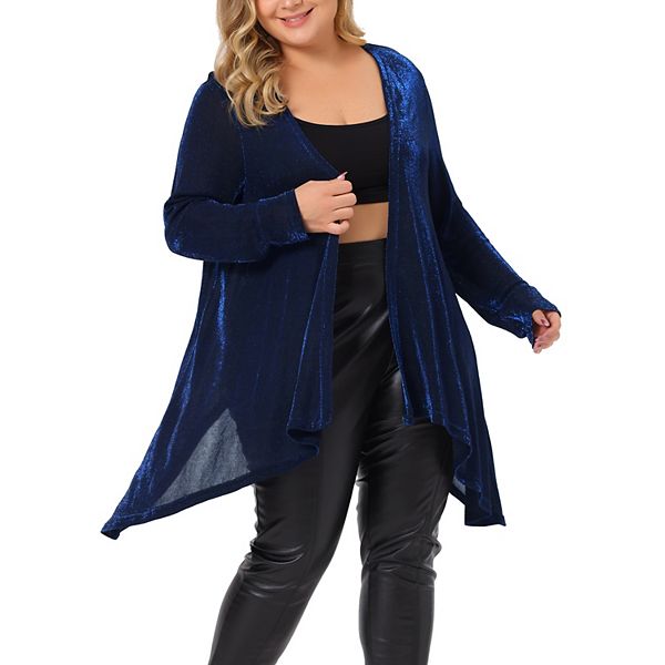 Women Plus Size Sparkly Cardigan Open Front Metallic Shrug Shiny Sequin Cardigan