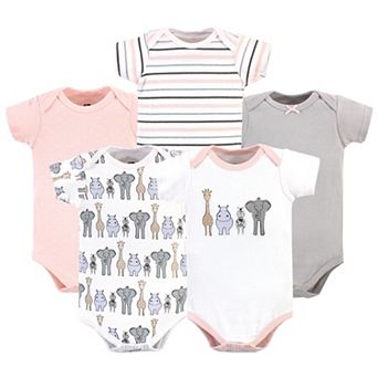 Hudson Baby Infant Girl Cotton Bodysuits 5 pk Pink Safari