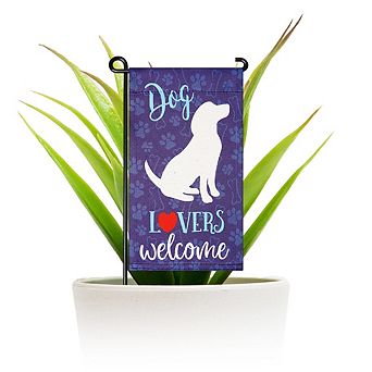 G128 Mini Garden Flag Pet Decoration Dog Lovers Welcome 4"x8" Blockout