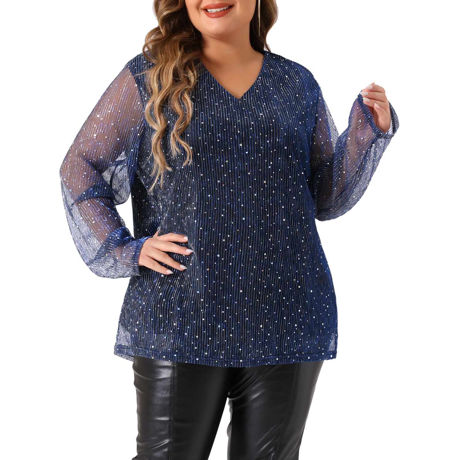 thumbnail image 2 of Allegra K Sequin Tops For Women Glitter Short Sleeve Cropped Round Neck 2 of 12