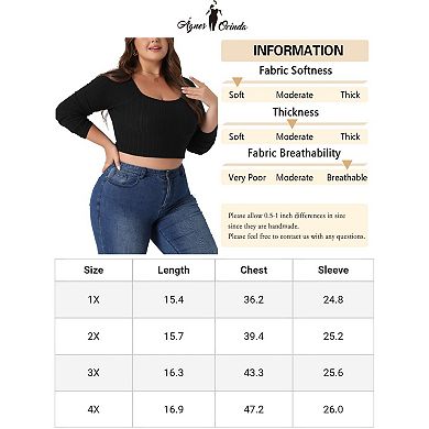Plus Size Blouse for Women Square Neck Top Long Sleeve Cropped Tops