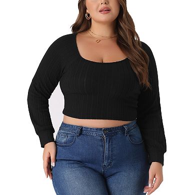 Plus Size Blouse for Women Square Neck Top Long Sleeve Cropped Tops