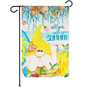G128 House Flag Summer Decoration All You Need is Summer Gnome 28"x40"