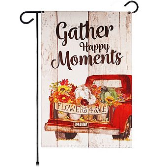 G128 Garden Flag Fall Decoration Gather Happy Moments Flower Truck 12"x18"