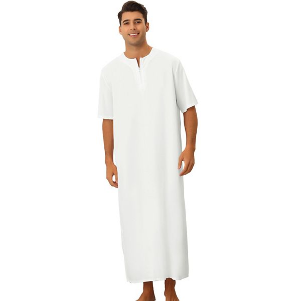 Men's Solid Nightshirts Short Sleeve Zipper Loose Fit Pajamas Gown