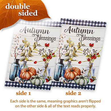 G128 House Flag Fall Decoration Autumn Blessings Pumpkins and Flower Vases 28"x40"