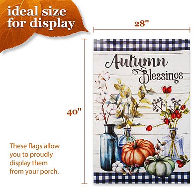 G128 House Flag Fall Decoration Autumn Blessings Pumpkins and Flower Vases 28"x40"