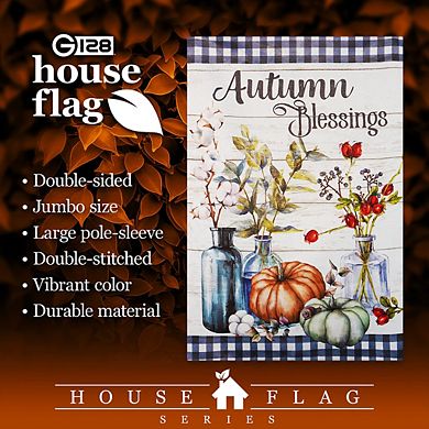 G128 House Flag Fall Decoration Autumn Blessings Pumpkins and Flower Vases 28"x40"