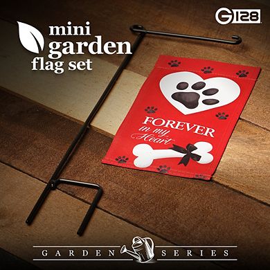 G128 Mini Garden Flag Pet Decoration Forever in My Heart Pawprint Dog Memorial 4"x8" Blockout