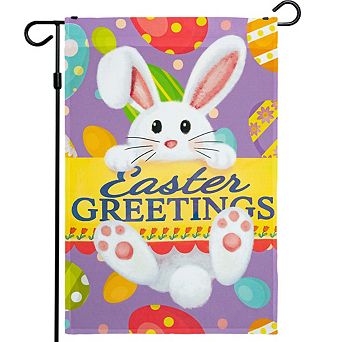 G128 Garden Flag Easter Greetings with White Bunny & Eggs 12"x18"