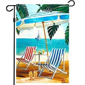 G128 Garden Flag Summer Decoration Beach Summer with Chairs & Umbrella 12"x18"