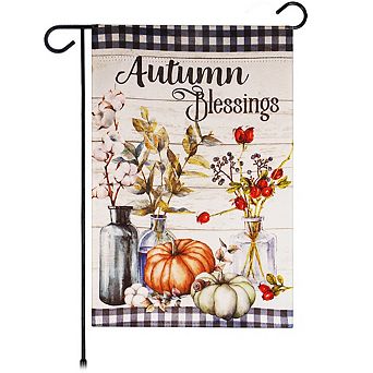 G128 Garden Flag Fall Decoration Autumn Blessings Pumpkins and Flower Vases 12"x18"…