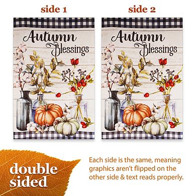 G128 Garden Flag Fall Decoration Autumn Blessings Pumpkins and Flower Vases 12"x18"…