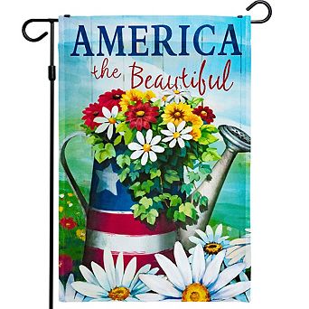 G128 Garden Flag America the Beautiful USA Spring Flowers & Watering Can Patriotic 12"x18"