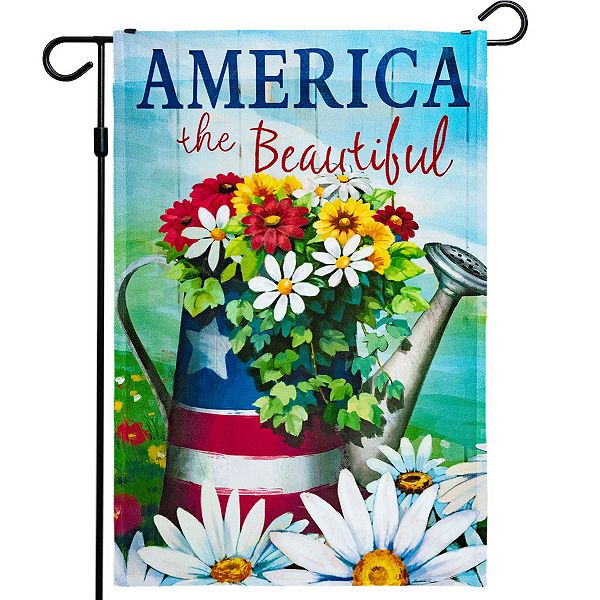 G128 Garden Flag America The Beautiful Usa Spring Flowers & Watering 