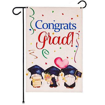 G128 Garden Flag Congrats Grad 3 Gnomes Graduating 12"x18"