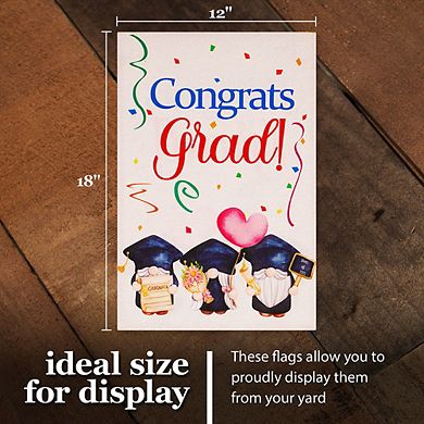 G128 Garden Flag Congrats Grad 3 Gnomes Graduating 12"x18"