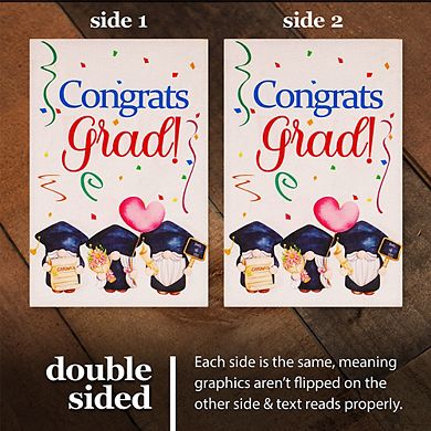 G128 Garden Flag Congrats Grad 3 Gnomes Graduating 12"x18"