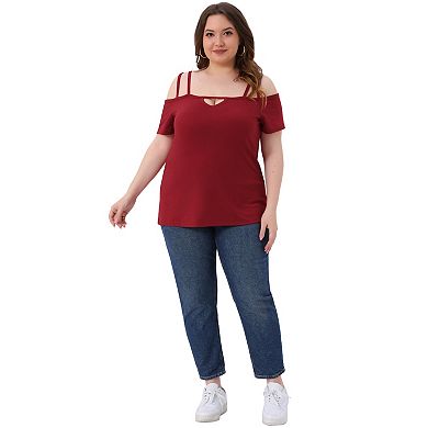 Plus Size Tops for Women Short Sleeve Cold Shoulder Tops Casual Blouses Shirt