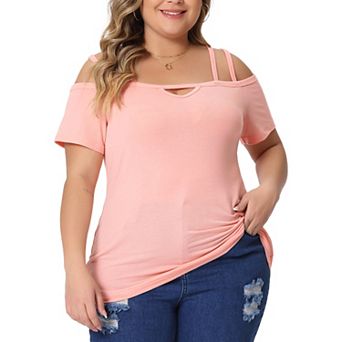 Plus Size Tops For Women Short Sleeve Cold Shoulder Tops Casual Blouses Shirt