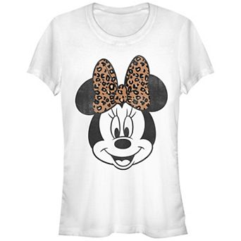 Juniors' Minnie Mouse Leopard Print Bow Graphic Tee