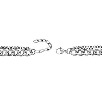 Men's LYNX Stainless Steel & Freshwater Cultured Pearl Layered Multi-Strand Chain Necklace