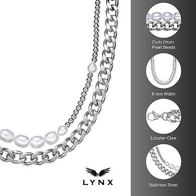 Men's LYNX Stainless Steel & Freshwater Cultured Pearl Layered Multi-Strand Chain Necklace