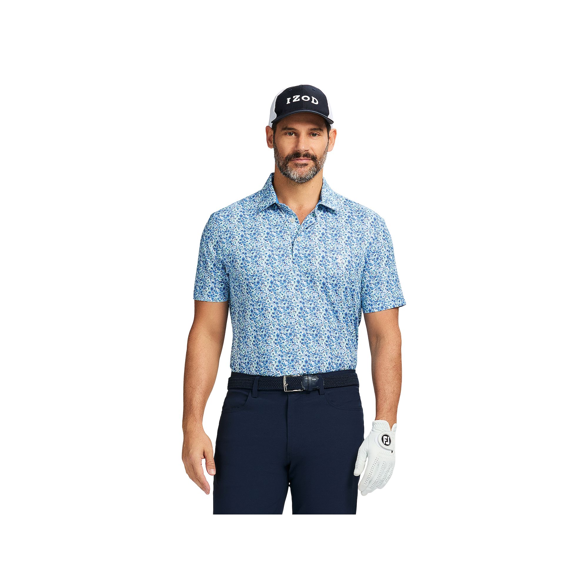 Mens IZOD Swingflex Elite Golf Short Sleeve Polo, Size: Large, Floral Blue