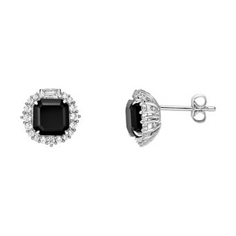 Gemminded Sterling Silver Lab Created Black Sapphire Earrings