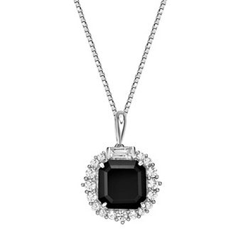 Gemminded Sterling Silver Onyx & Lab-Created White Sapphire Halo Pendant Necklace
