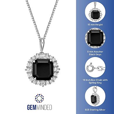 Gemminded Sterling Silver Onyx & Lab-Created White Sapphire Halo Pendant Necklace