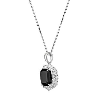 Gemminded Sterling Silver Onyx & Lab-Created White Sapphire Halo Pendant Necklace
