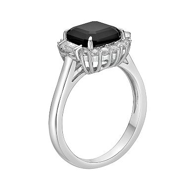 Gemminded Sterling Silver Onyx & Lab-Created White Sapphire Ring