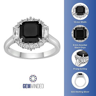 Gemminded Sterling Silver Onyx & Lab-Created White Sapphire Ring