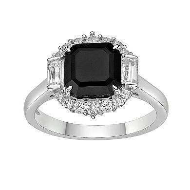 Gemminded Sterling Silver Onyx & Lab-Created White Sapphire Ring
