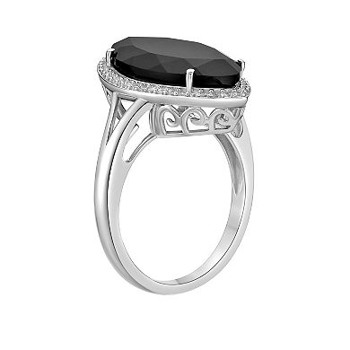 Gemminded Sterling Silver Onyx & Lab-Created White Sapphire Ring