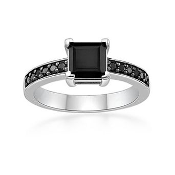 Gemminded Sterling Silver Onyx & Spinel Ring