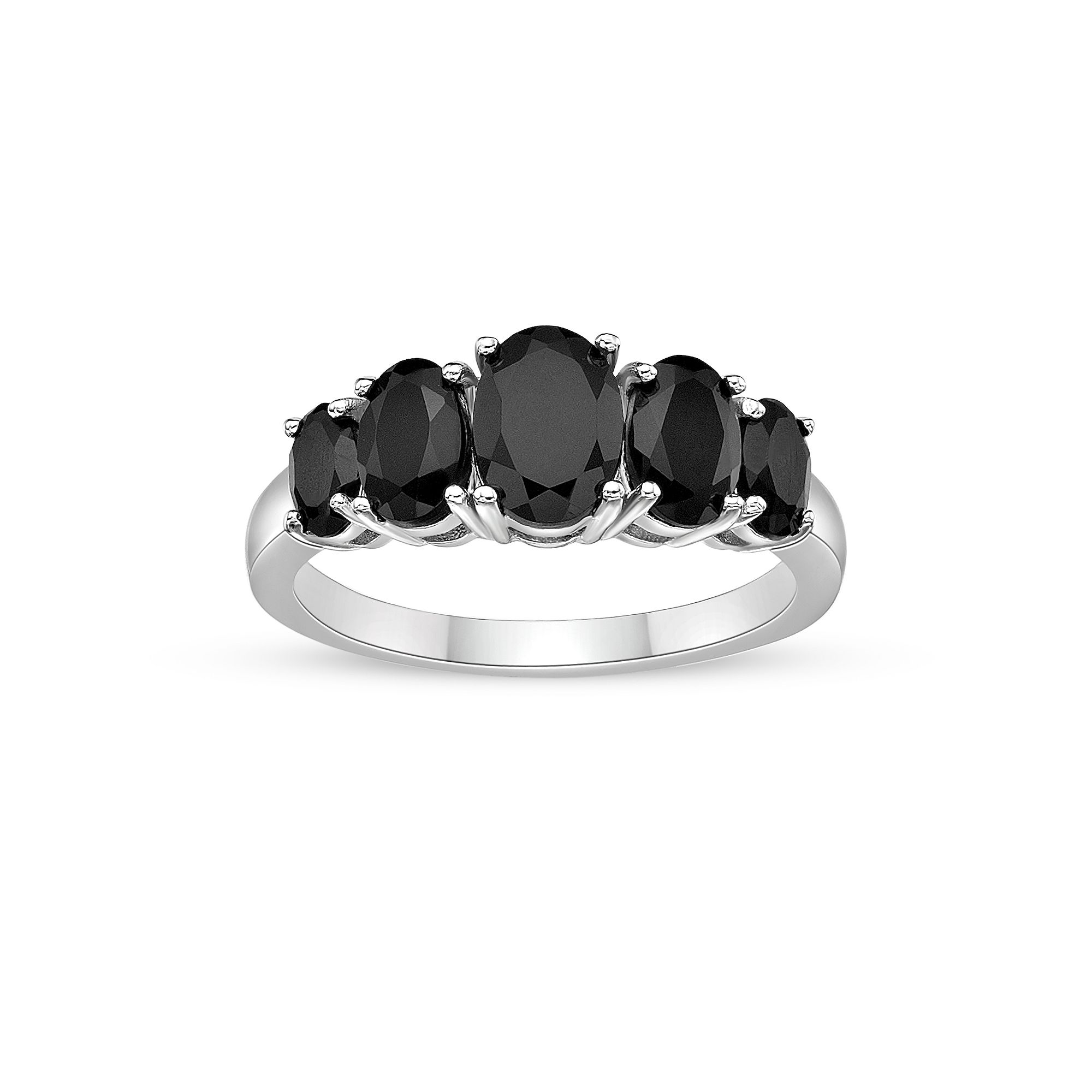 Gemminded Sterling Silver 5-Stone Oval Black Onyx Ring, Womens