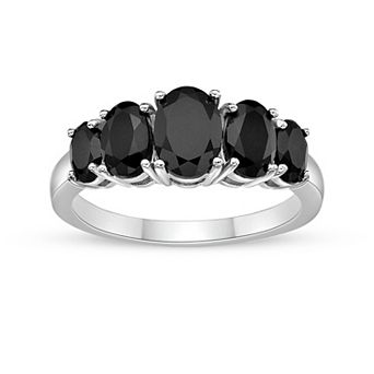 Gemminded Sterling Silver 5-Stone Oval Black Onyx Ring