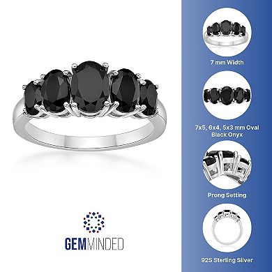 Gemminded Sterling Silver 5-Stone Oval Black Onyx Ring