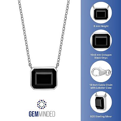 Gemminded Sterling Silver Octagon Black Onyx Pendant Necklace