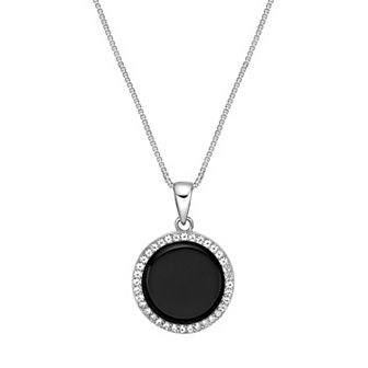 Gemminded Sterling Silver Onyx & Lab-Created White Sapphire Pendant Necklace