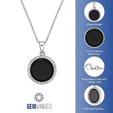Gemminded Sterling Silver Onyx & Lab-Created White Sapphire Pendant Necklace