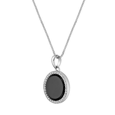 Gemminded Sterling Silver Onyx & Lab-Created White Sapphire Pendant Necklace