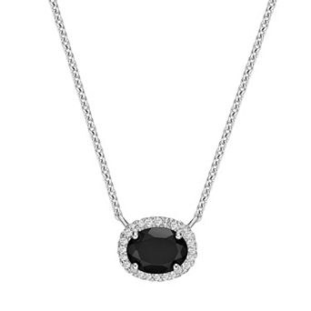 Gemminded Sterling Silver Onyx & Lab-Created White Sapphire Pendant Necklace