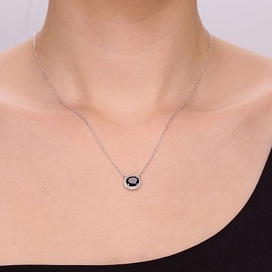 Gemminded Sterling Silver Onyx & Lab-Created White Sapphire Pendant Necklace
